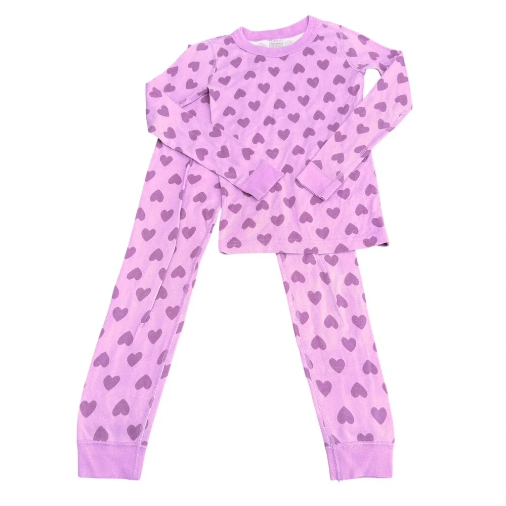 Hanna Andersson Pajama Set Kids 8 Heart Print Snug Fit Organic Cotton